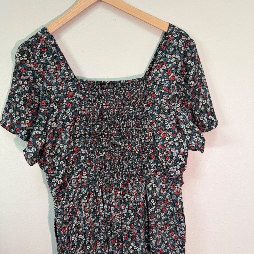 Abercrombie & Fitch Mini Dress Womens XL Black Floral Smocked Boho Cottagecore - Picture 12 of 16
